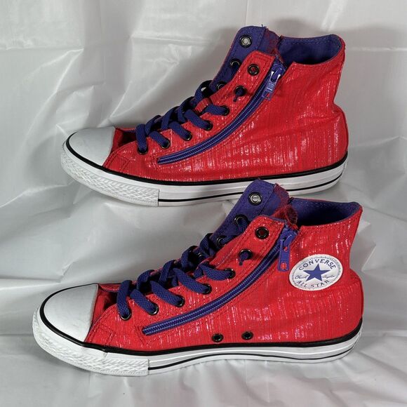 Converse Chuck Taylor All Star Zip Hi Top Sneakers (Junior 5) Red Purple Shoes - Picture 2 of 7